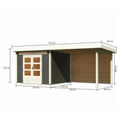 Abri de jardin en bois massif gris terre 7,50m² Kandern 6 avec appentis 320cm et paroi arrière – Karibu Ma boutique